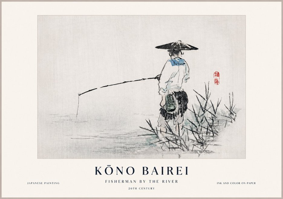 Kōno Bairei Fisherman by the River No1 - Plakat