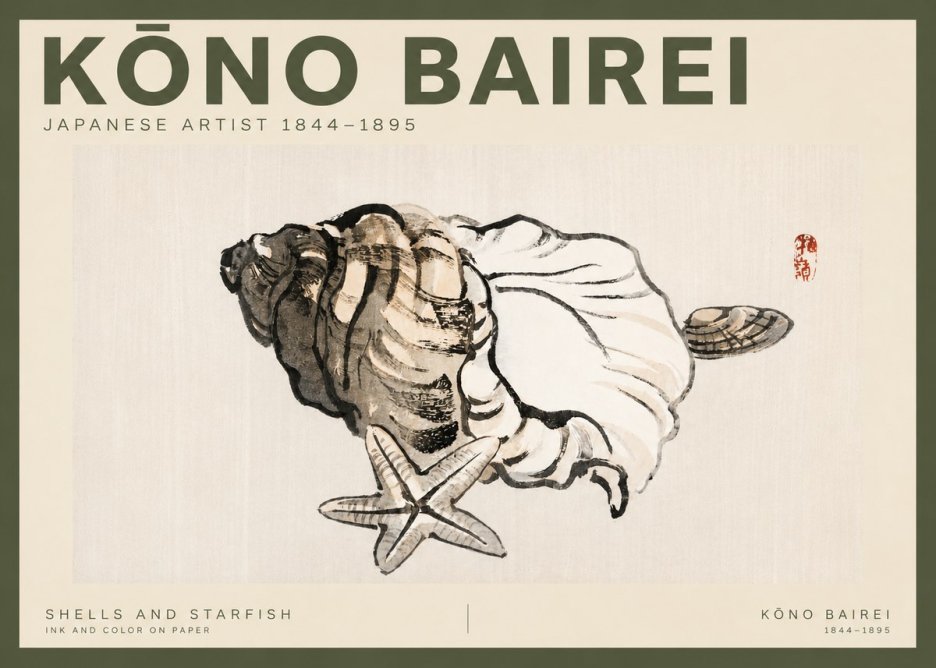 Kōno Bairei Shells and Starfish No2 - Plakat