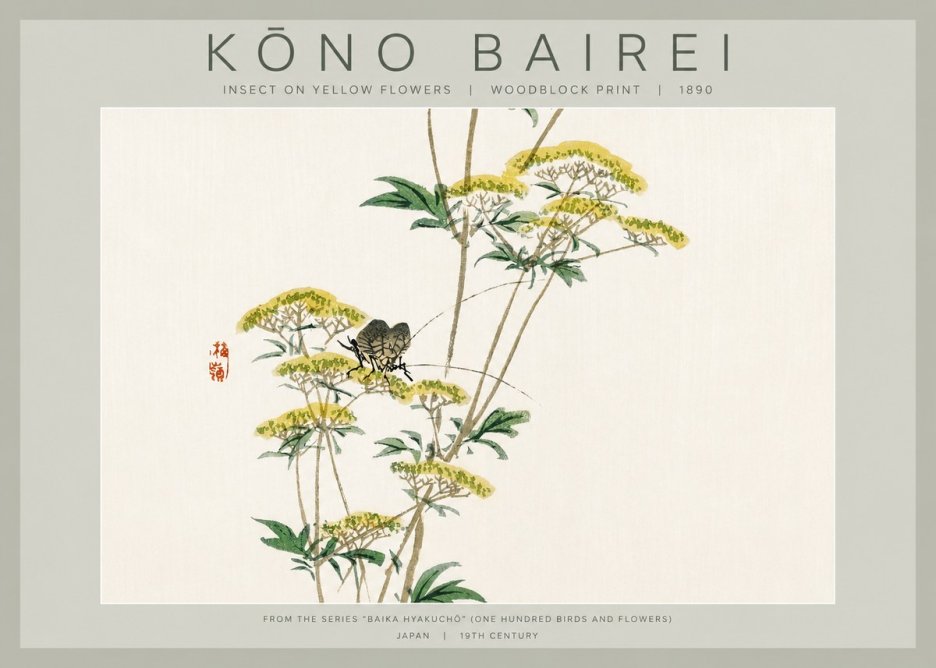 Kōno Bairei Insect on Yellow Flowers No2 - Plakat