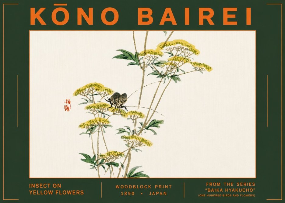 Kōno Bairei Insect on Yellow Flowers No6 - Plakat