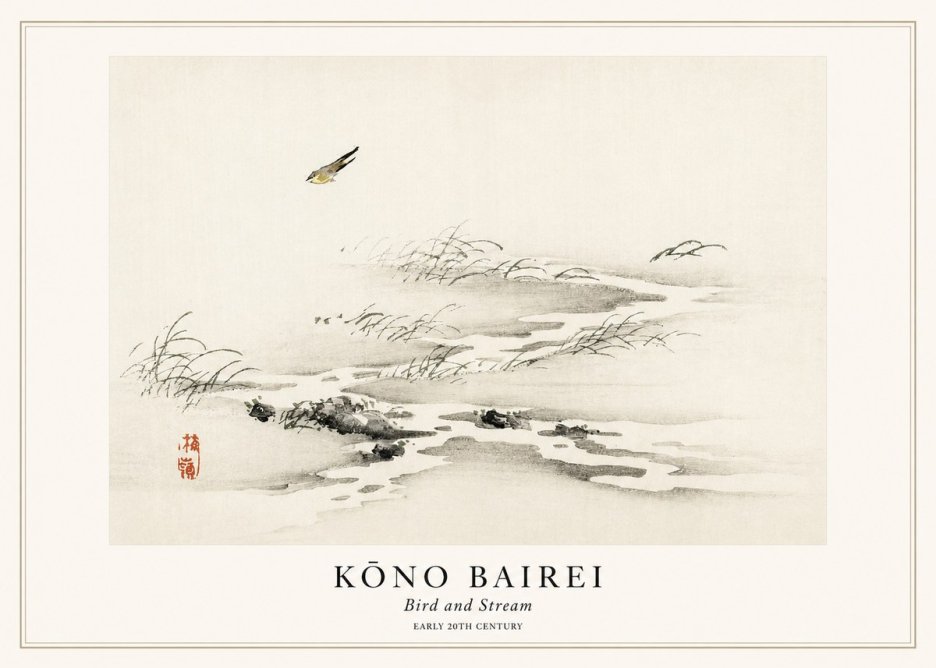 Kōno Bairei Bird and Stream No1 - Plakat