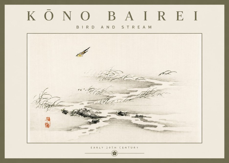 Kōno Bairei Bird and Stream No2 - Plakat