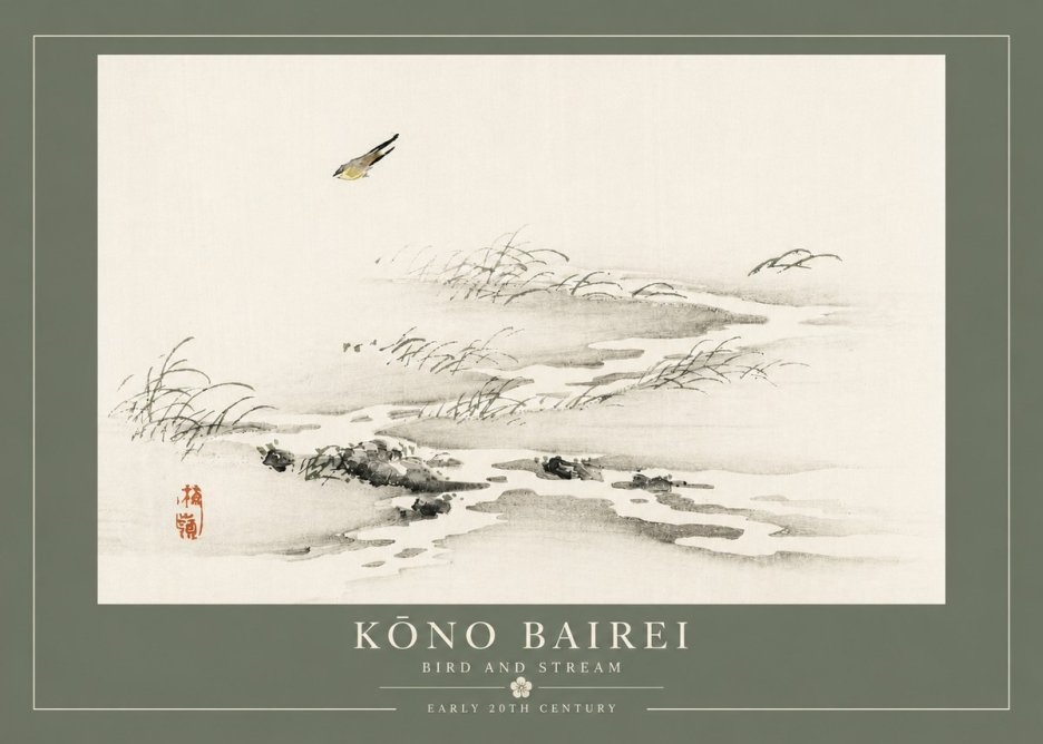 Kōno Bairei Bird and Stream No4 - Plakat