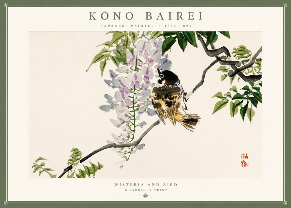 Kōno Bairei Wisteria and Bird No1 - Plakat