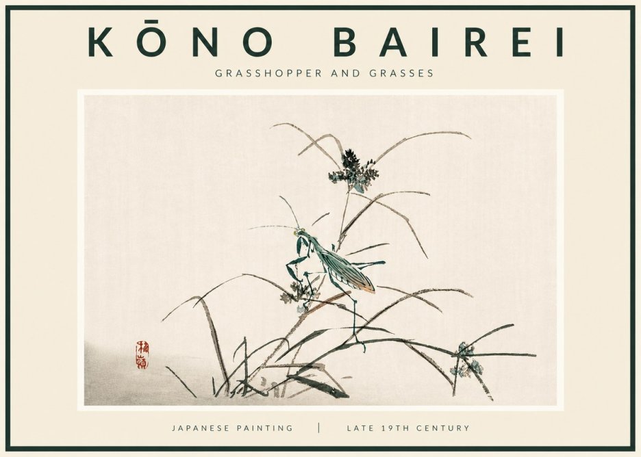 Kōno Bairei Grasshopper and Grasses No5 - Plakat