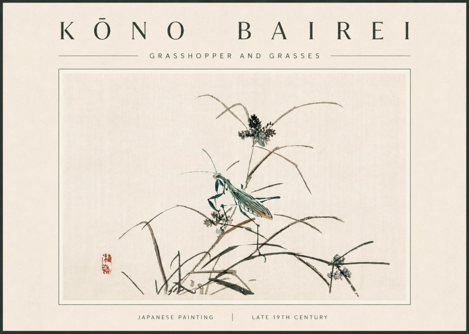 Kōno Bairei Grasshopper and Grasses No6 - Plakat