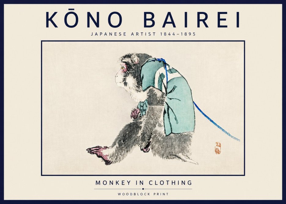 Kōno Bairei Monkey in Clothing No3 - Plakat