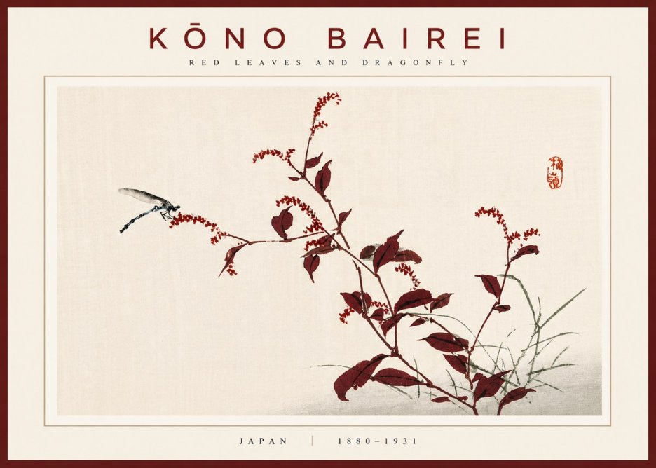 Kōno Bairei Red Leaves and Dragonfly No5 - Plakat