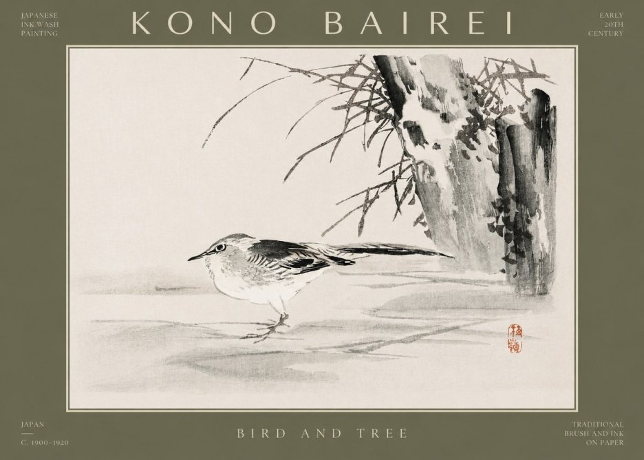 Kōno Bairei Bird and Tree No2 - Plakat