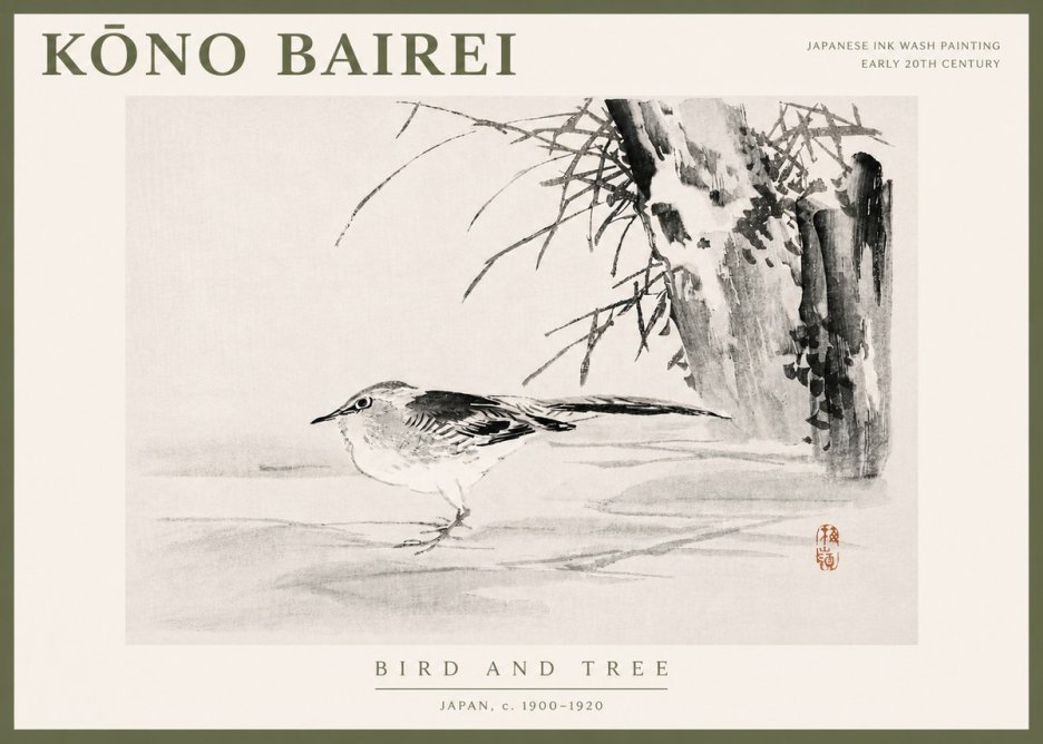 Kōno Bairei Bird and Tree No5 - Plakat