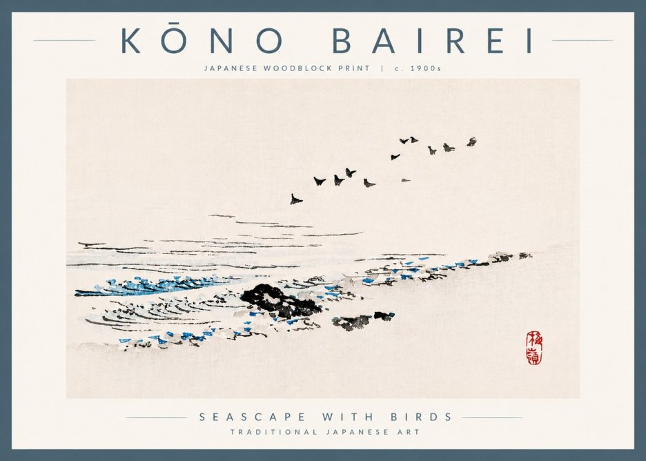 Kōno Bairei Seascape with Birds No5 - Plakat