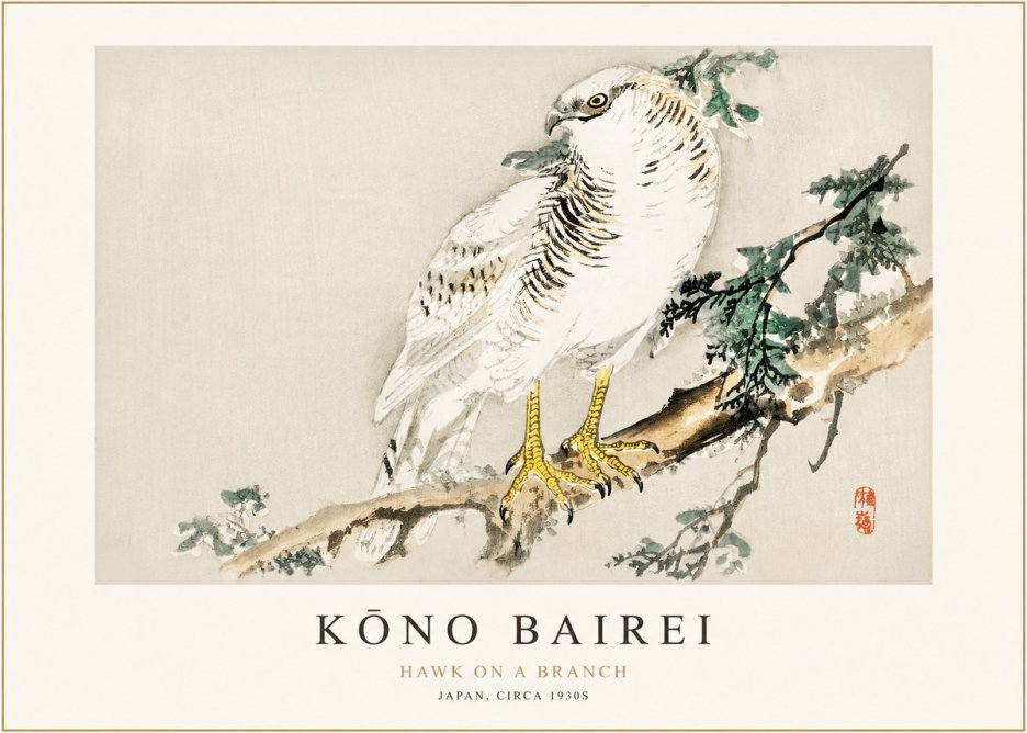 Kōno Bairei Hawk on a Branch No1 - Plakat