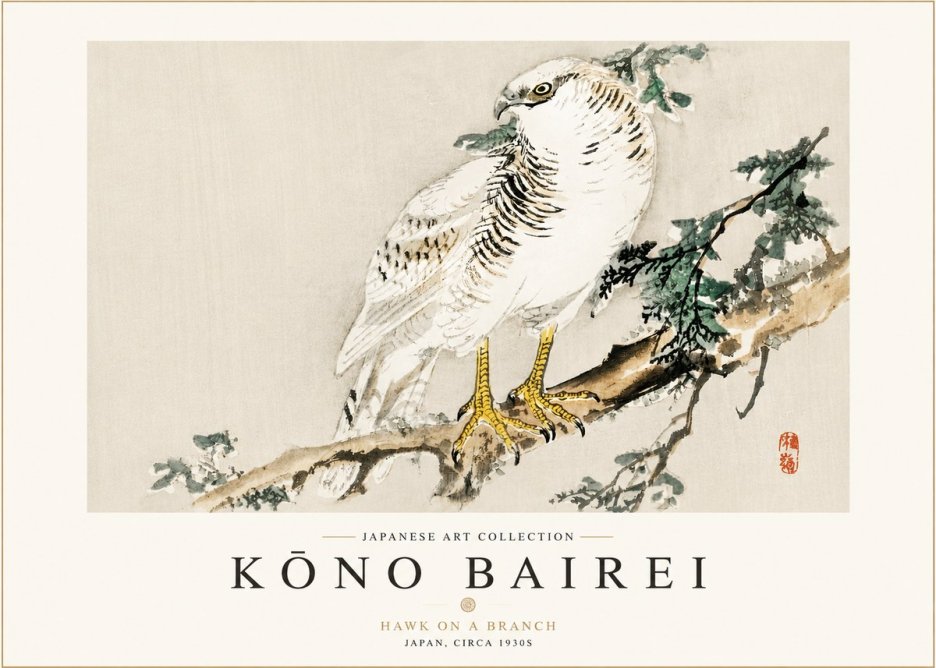 Kōno Bairei Hawk on a Branch No3 - Plakat