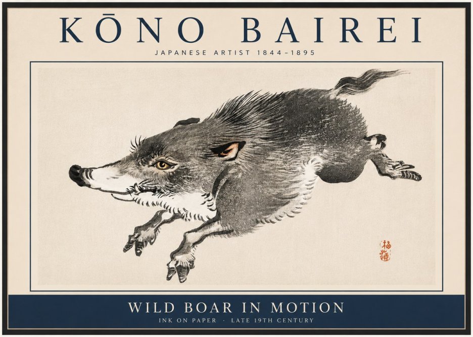 Kōno Bairei Wild Boar in Motion No3 - Plakat