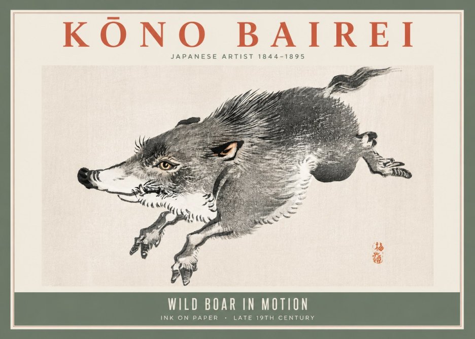 Kōno Bairei Wild Boar in Motion No5 - Plakat