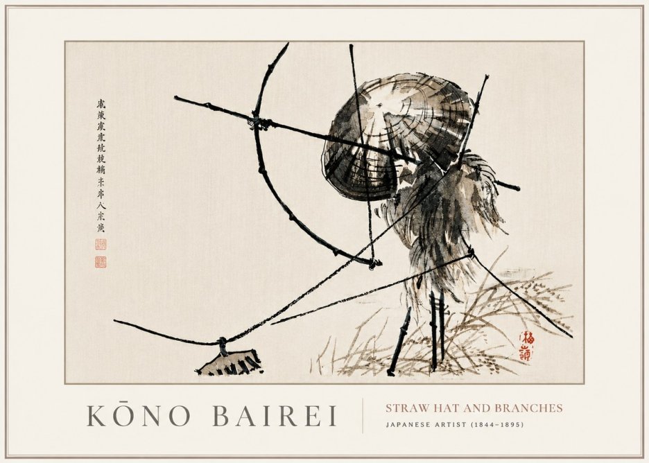 Kōno Bairei Straw Hat and Branches No4 - Plakat