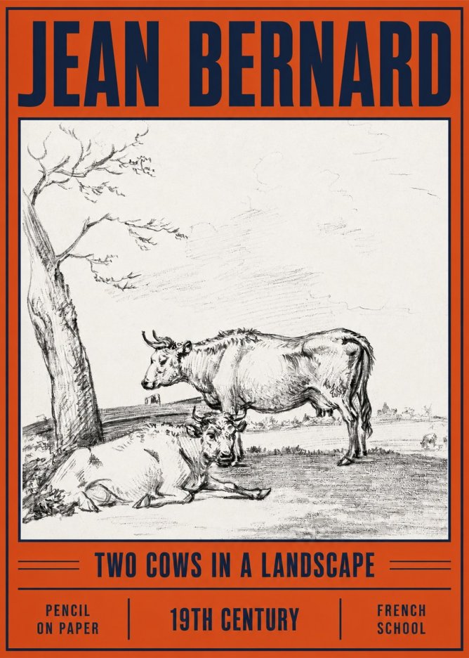 Jean Bernard Two Cows in a Landscape No4 - Plakat