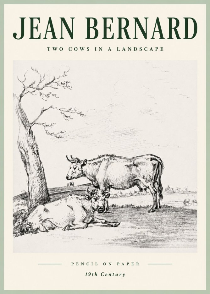 Jean Bernard Two Cows in a Landscape No5 - Plakat