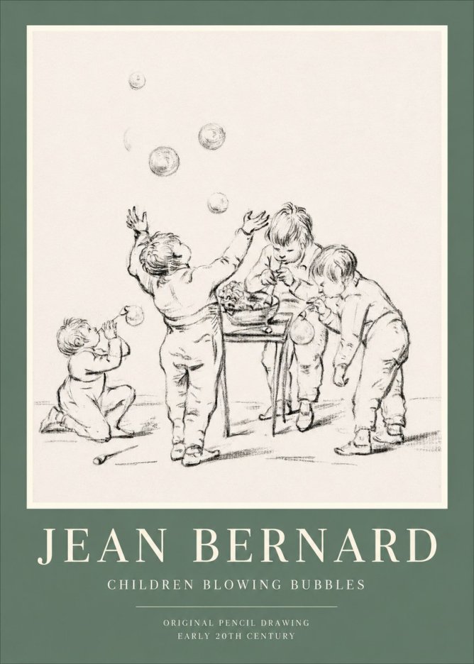 Jean Bernard Children Blowing Bubbles No1 - Plakat
