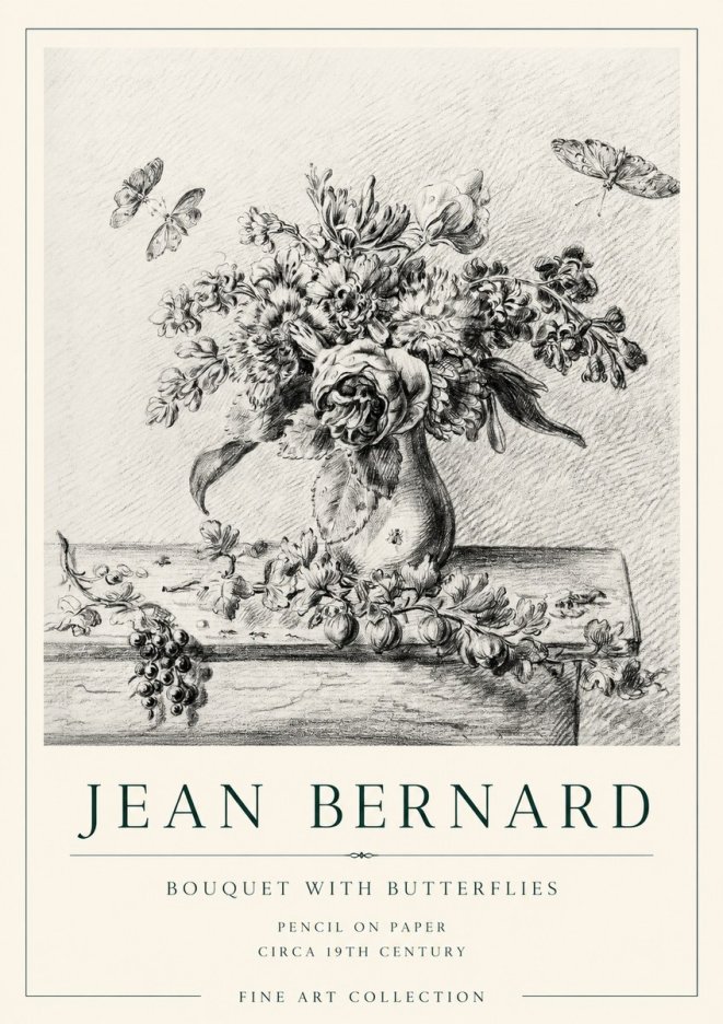 Jean Bernard Floral Still Life with Insects No2 - Plakat