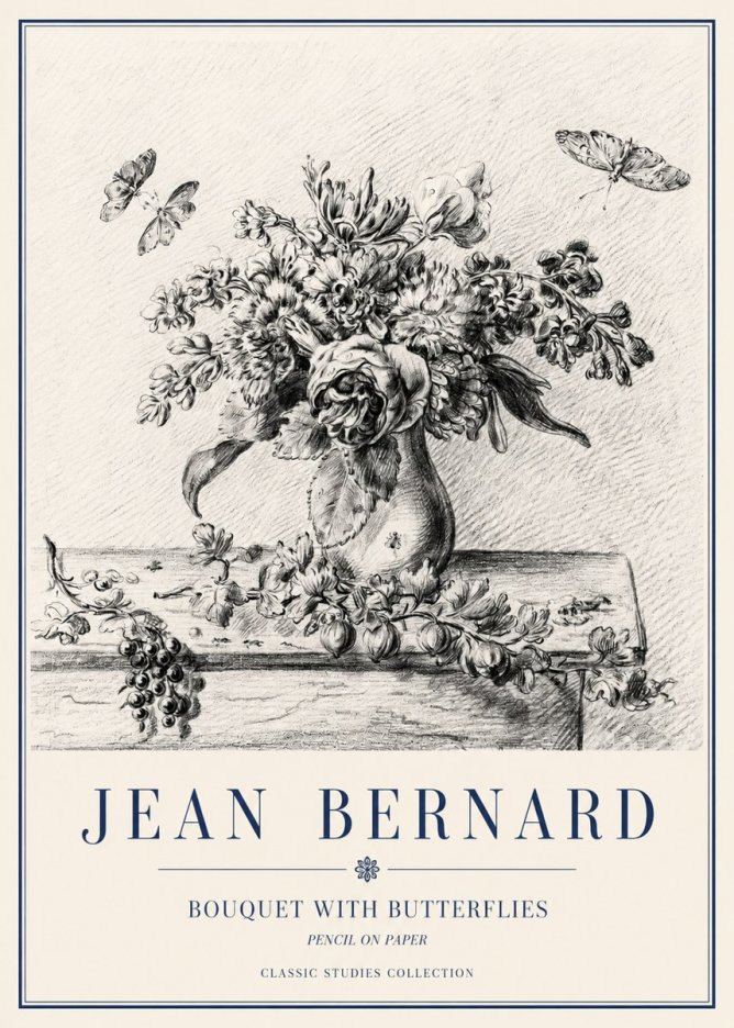 Jean Bernard Floral Still Life with Insects No5 - Plakat