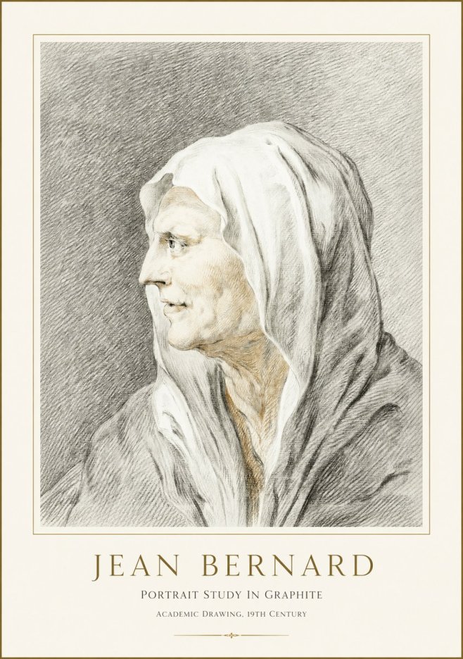 Jean Bernard Profile Study of a Hooded Figure No3 - Plakat