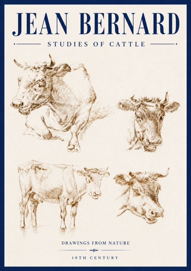 Jean Bernard Studies of Cattle II No4 - Plakat