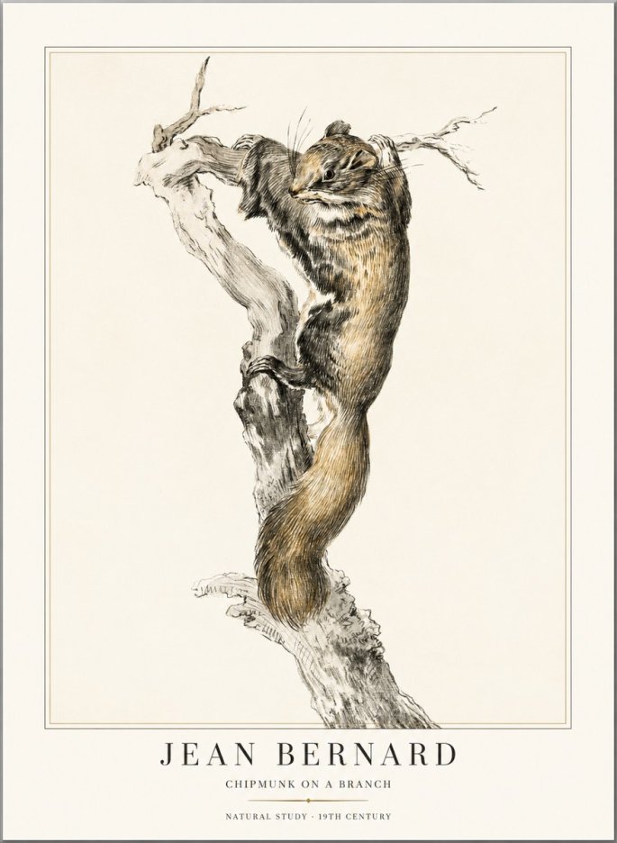 Jean Bernard Study of a Squirrel Climbing a Branch No2 - Plakat