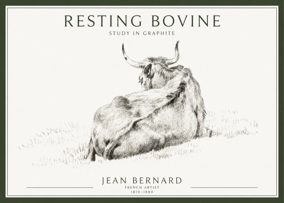 Jean Bernard Resting Bovine - Study in Graphite No1 - Plakat
