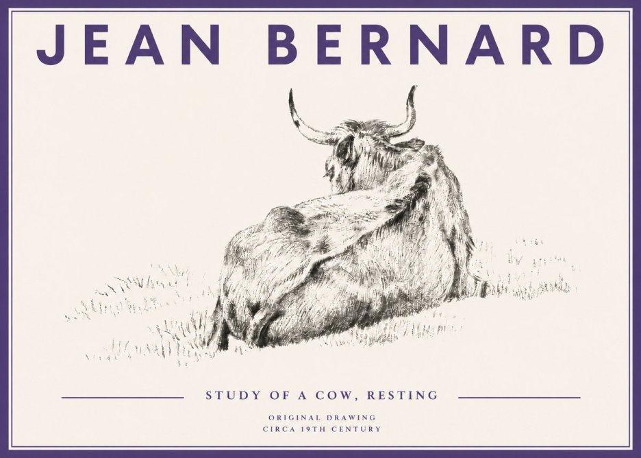 Jean Bernard Resting Bovine - Study in Graphite No5 - Plakat