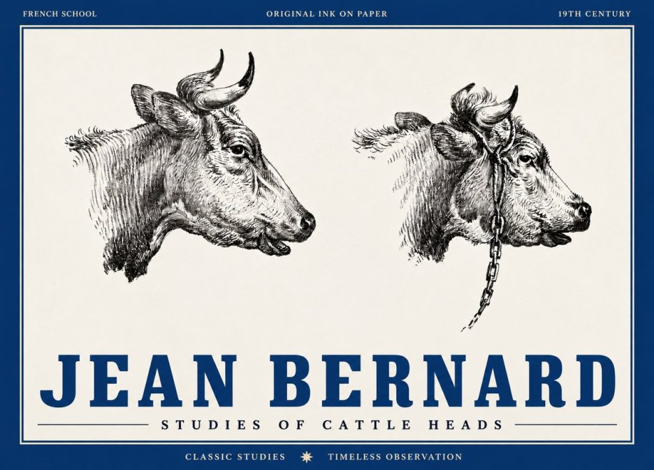 Jean Bernard Studies of Cattle Heads No4 - Plakat