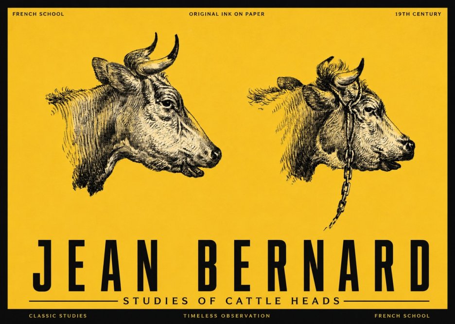 Jean Bernard Studies of Cattle Heads No5 - Plakat