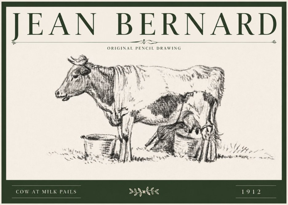 Jean Bernard Cow at Milk Pails No3 - Plakat