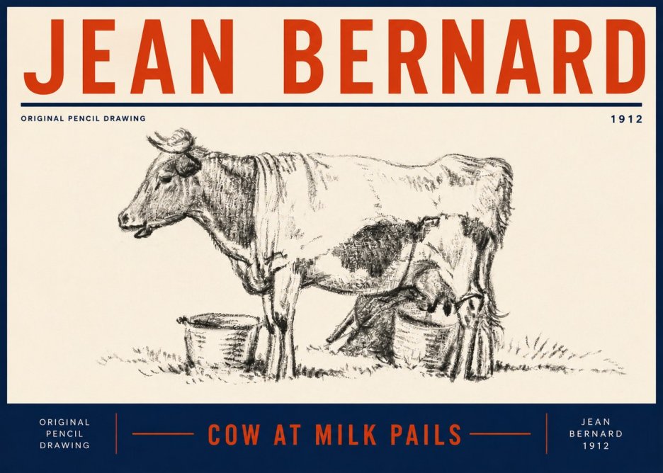 Jean Bernard Cow at Milk Pails No5 - Plakat