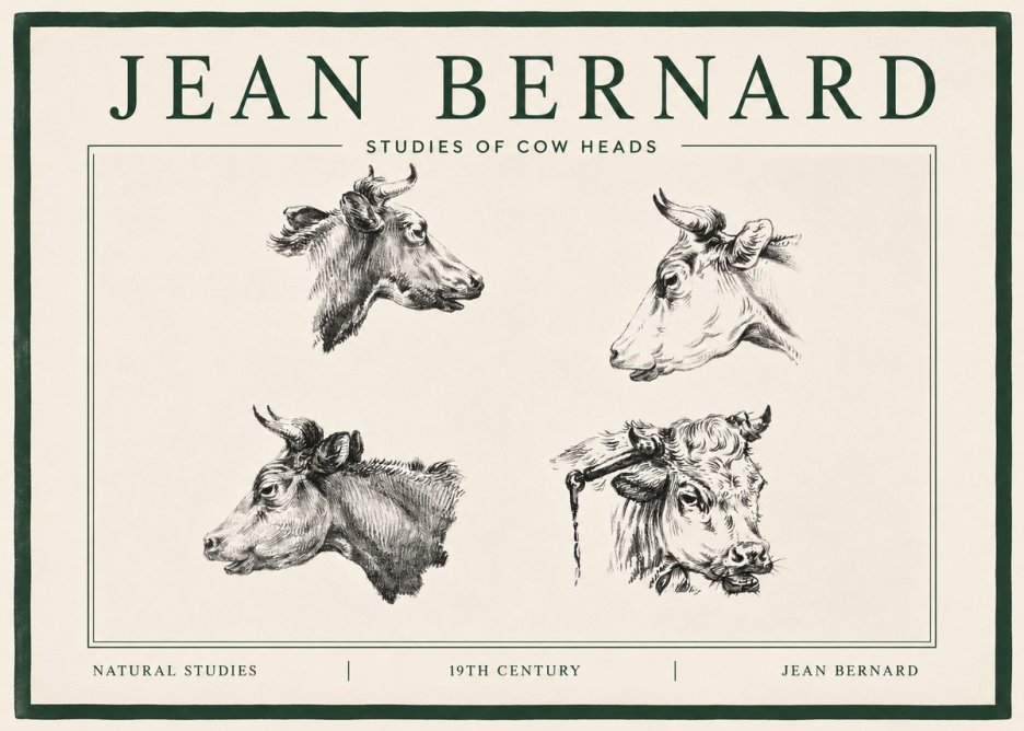 Jean Bernard Studies of Cattle - Four Heads No4 - Plakat