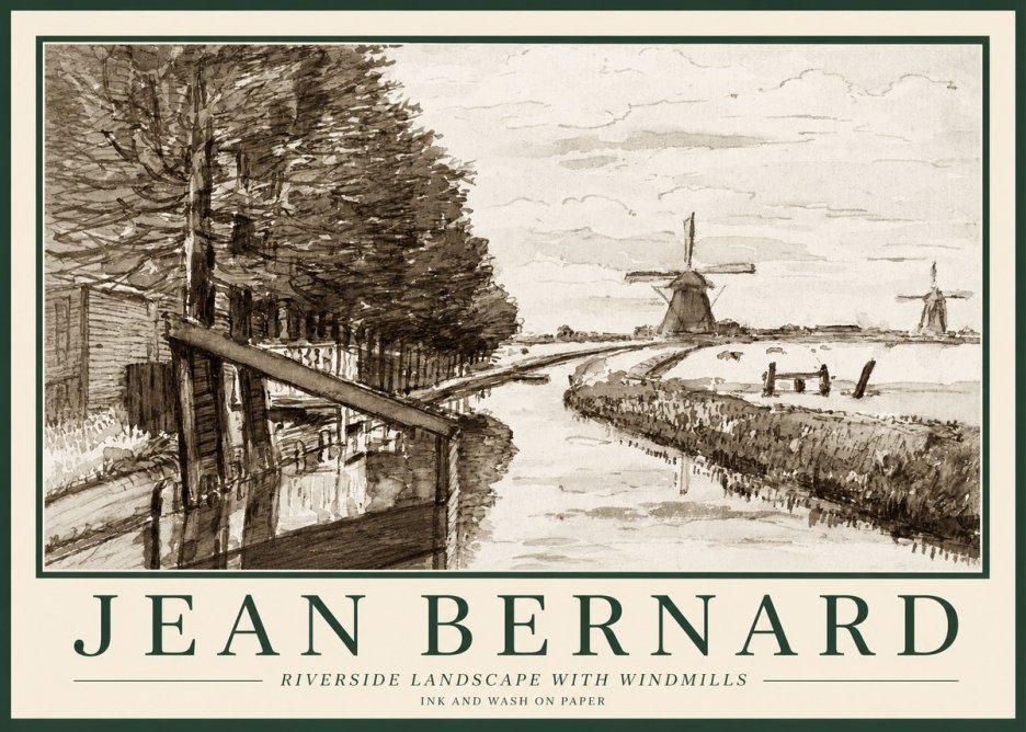 Jean Bernard Riverside Landscape with Windmills No1 - Plakat