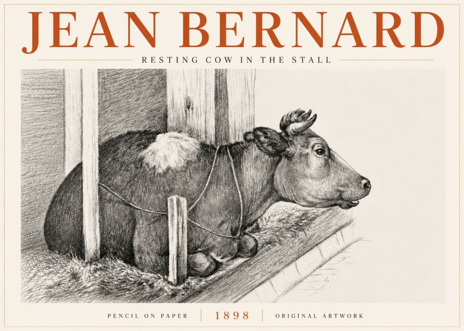 Jean Bernard Resting Cow in the Stall II No6 - Plakat