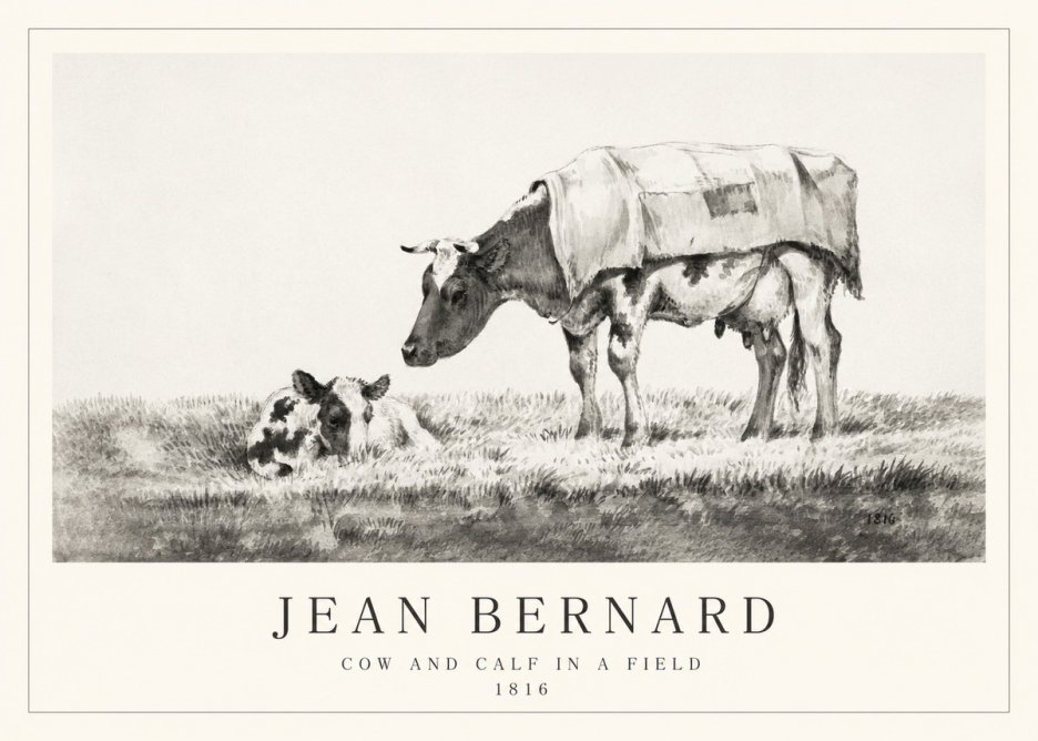 Jean Bernard Cow and Calf in a Field No1 - Plakat