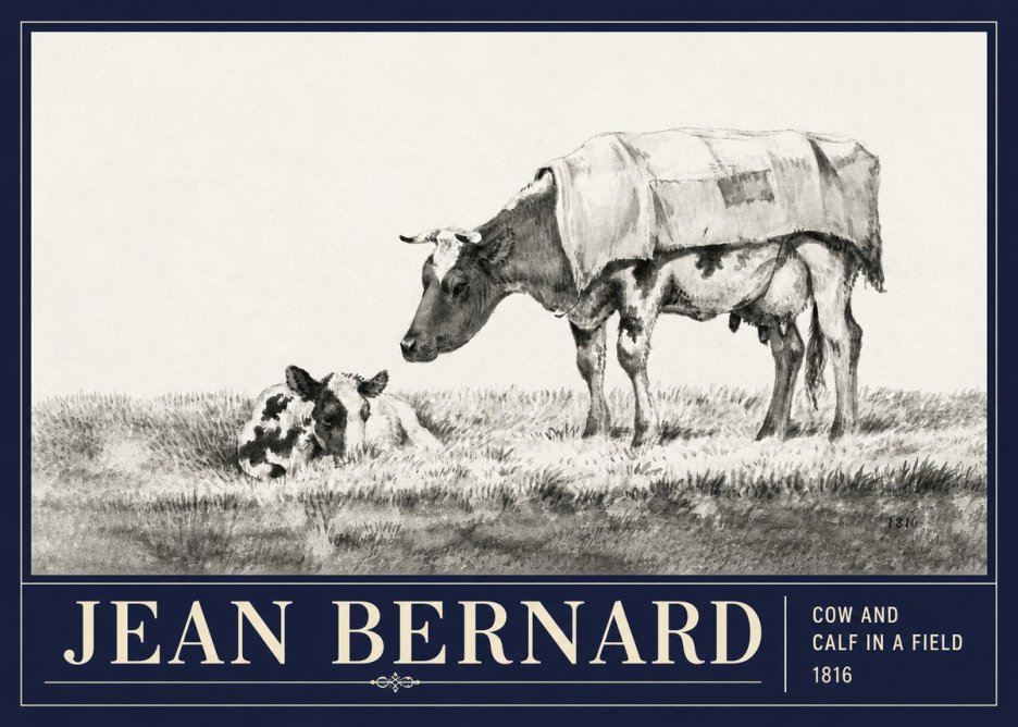 Jean Bernard Cow and Calf in a Field No3 - Plakat
