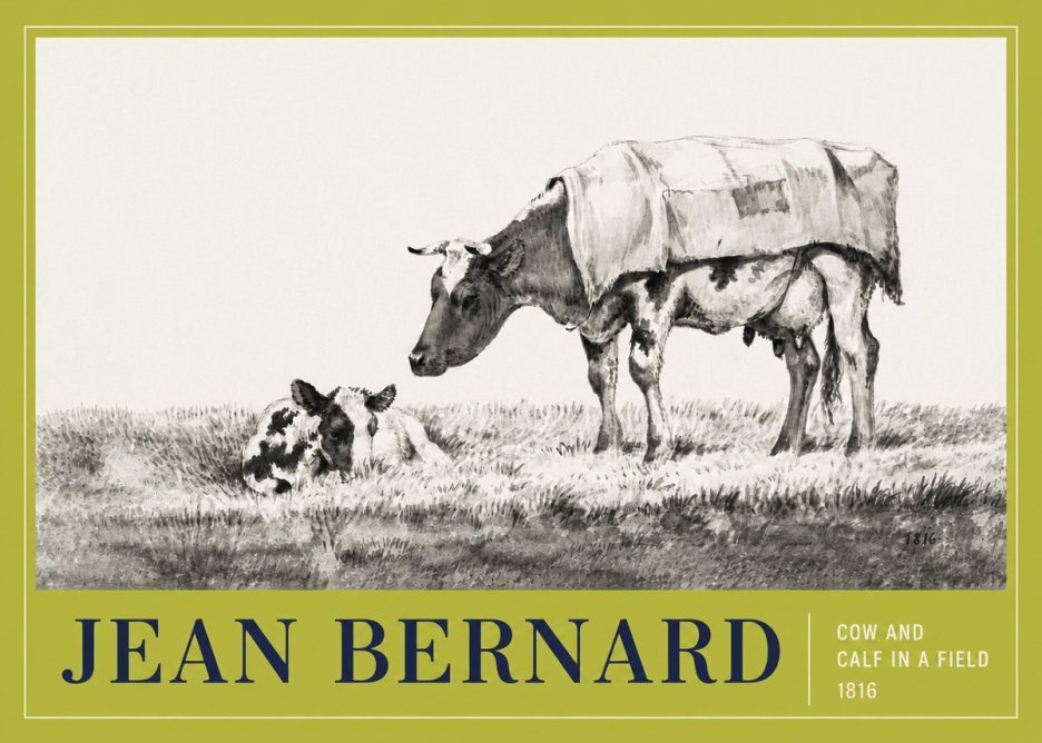 Jean Bernard Cow and Calf in a Field No4 - Plakat