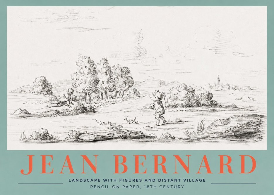 Jean Bernard Landscape with Figures and Distant Village No2 - Plakat