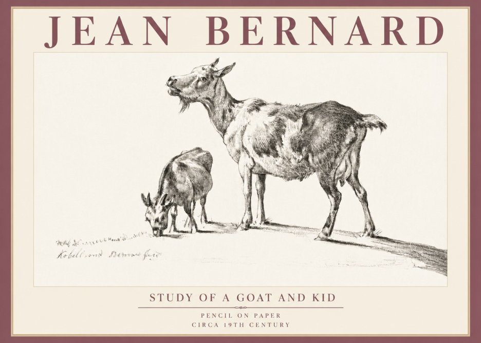 Jean Bernard Study of a Goat and Kid No5 - Plakat