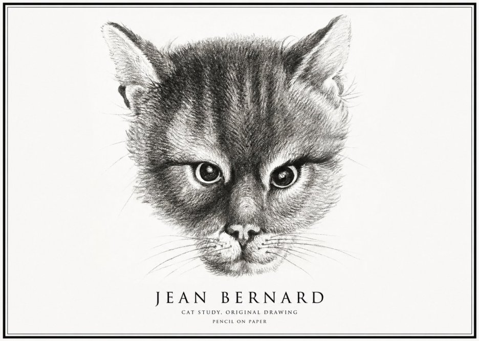 Jean Bernard Cat Study. Original Drawing No1 - Plakat