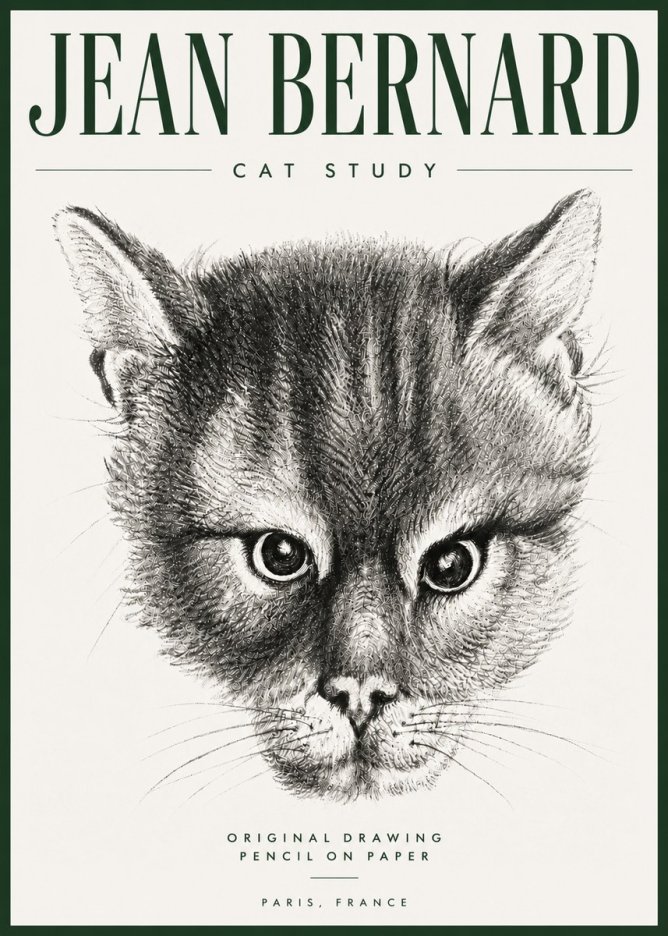 Jean Bernard Cat Study. Original Drawing No5 - Plakat