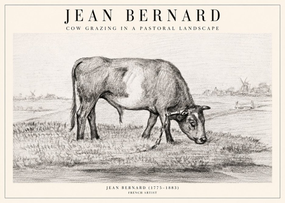 Jean Bernard Cow Grazing in a Pastoral Landscape No2 - Plakat