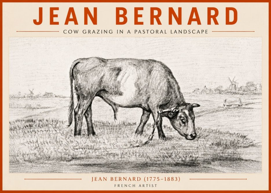 Jean Bernard Cow Grazing in a Pastoral Landscape No5 - Plakat