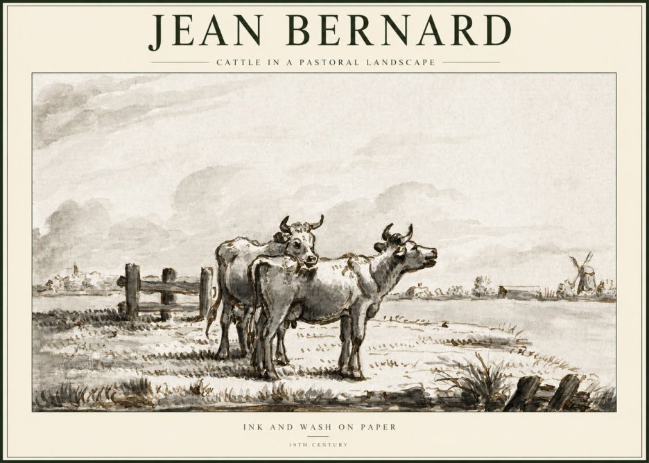 Jean Bernard Cattle in a Pastoral Landscape No1 - Plakat