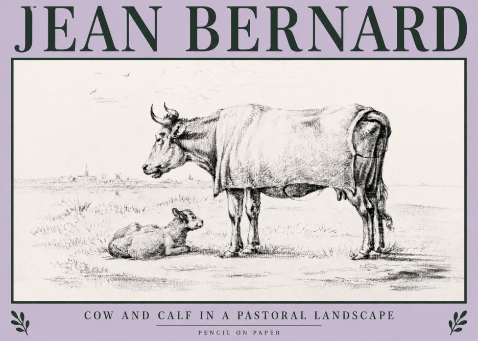Jean Bernard Cow and Calf in a Pastoral Landscape No3 - Plakat