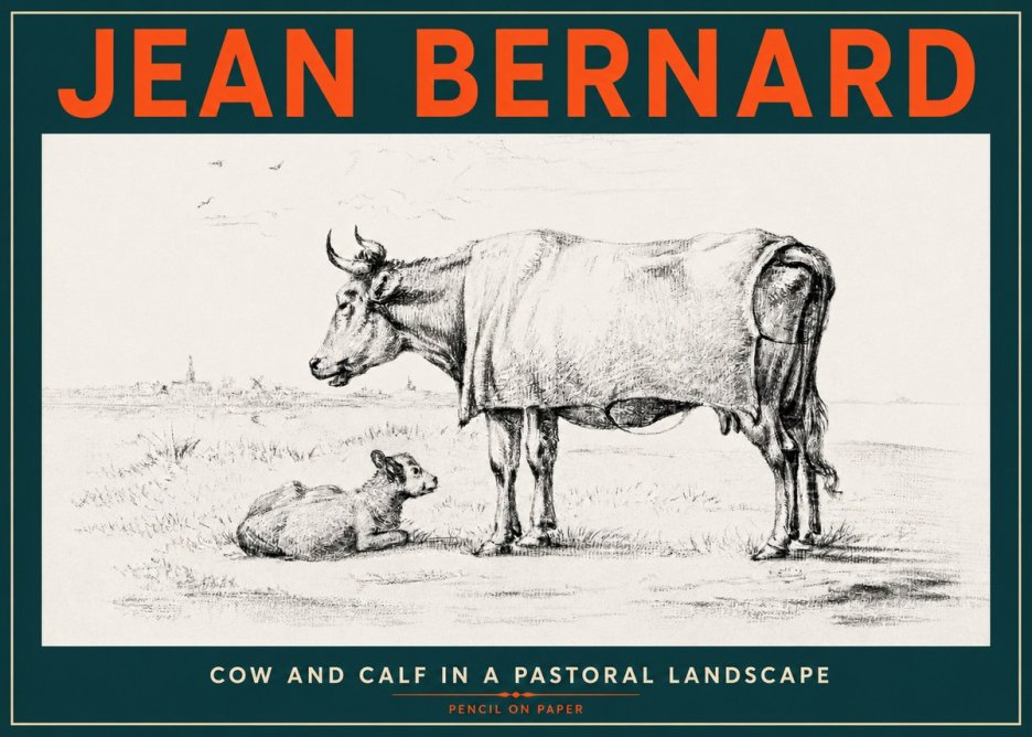 Jean Bernard Cow and Calf in a Pastoral Landscape No4 - Plakat
