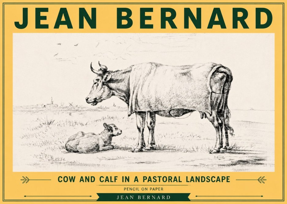 Jean Bernard Cow and Calf in a Pastoral Landscape No6 - Plakat